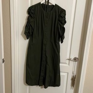 Cute Ruffle Sleeve Button up army green midi dress